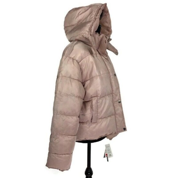 Sebby Hooded Puffer Jacket Blush Pale Pink Detachable Hood Winter Coat NEW Large - Picture 3 of 8